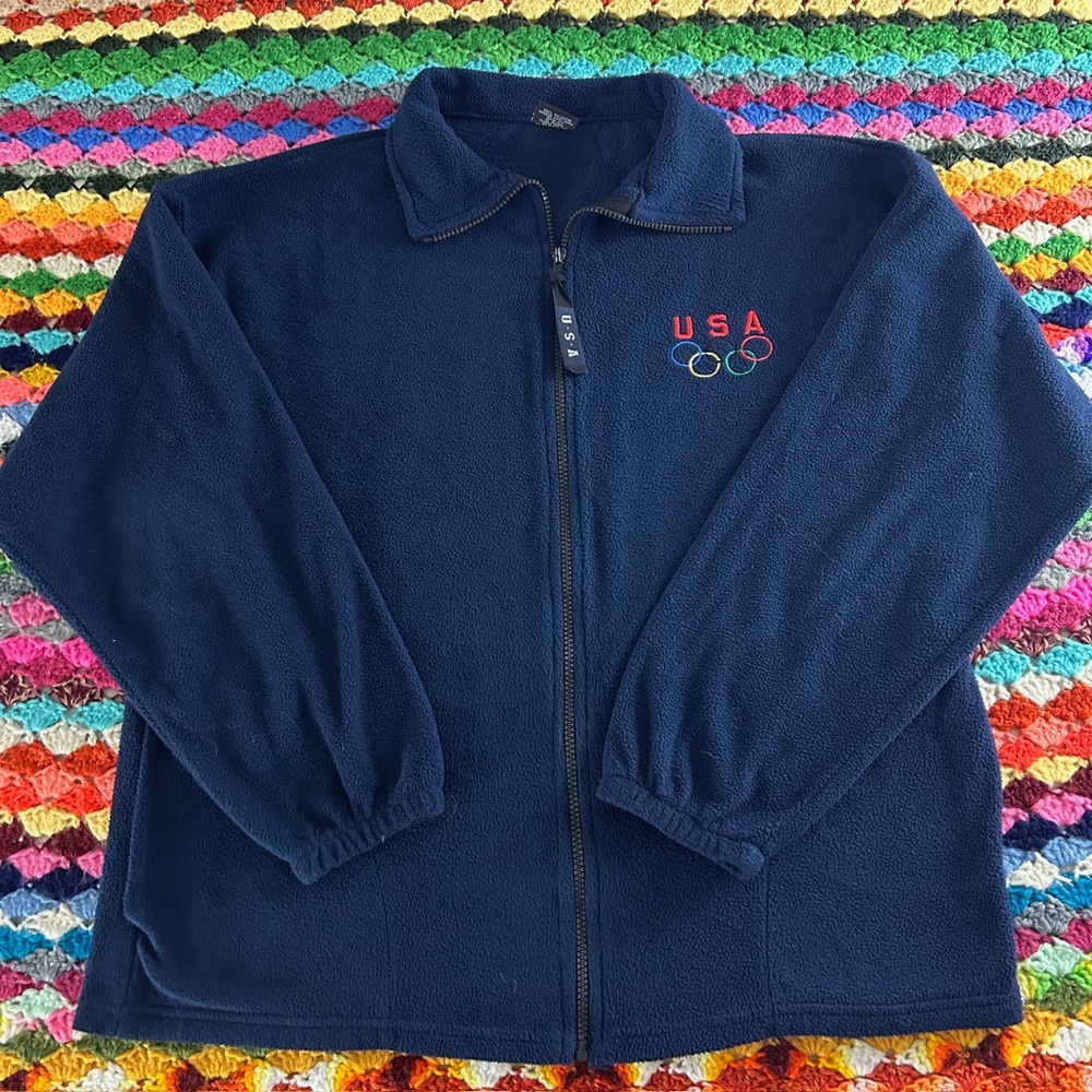 Vintage 90s Olympics USA Made Pockets Embroidered Full Zip Polar Fleece …